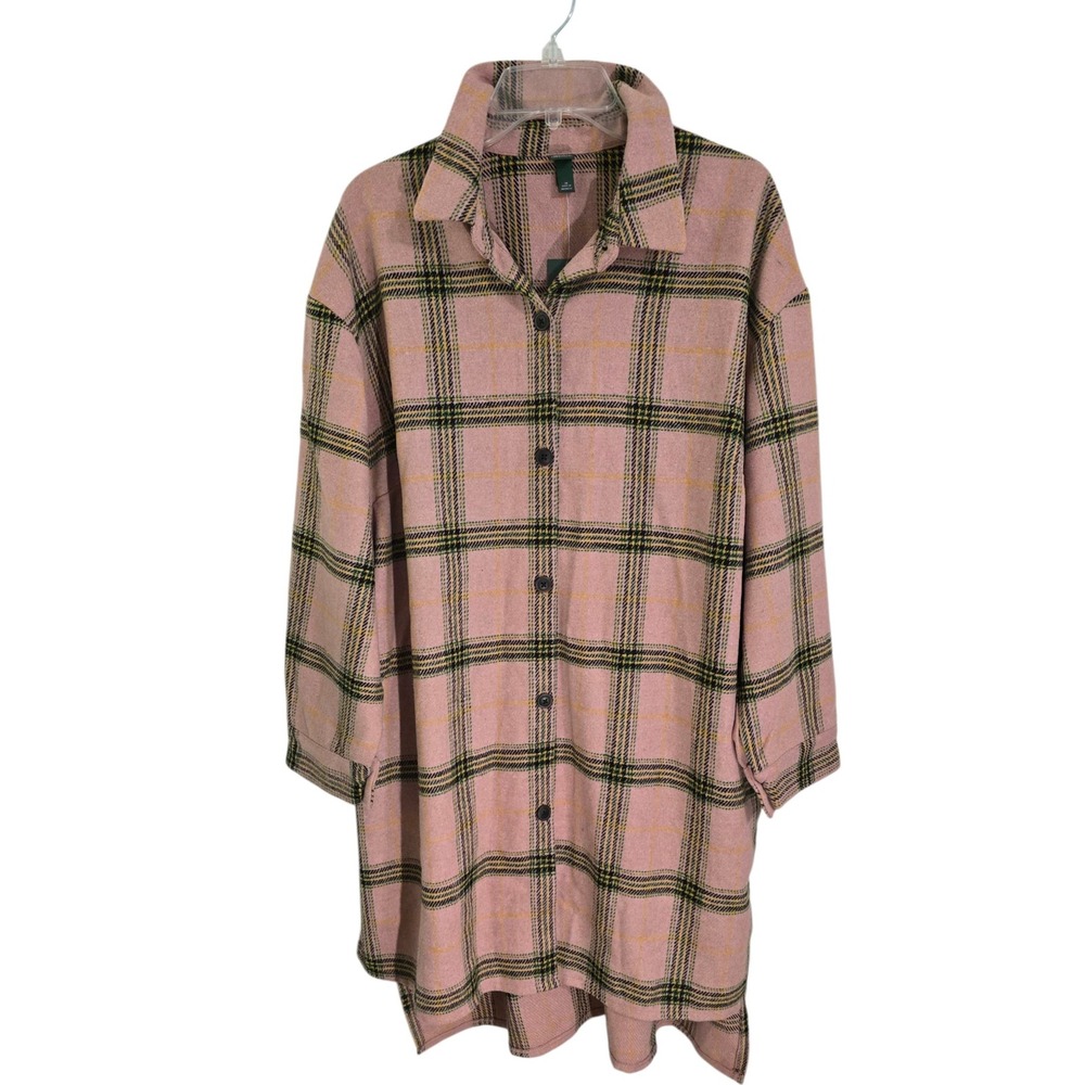 Wild Fable Women's 1X Pink Plaid Long Sleeve Button Front Shacket Shirt Jacket